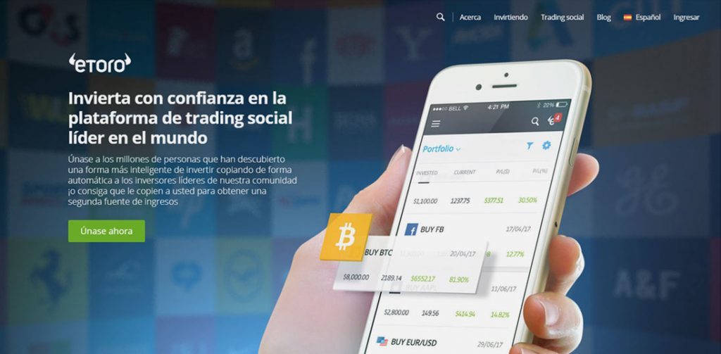 Homepage de eToro un broker online bastante joven y potente